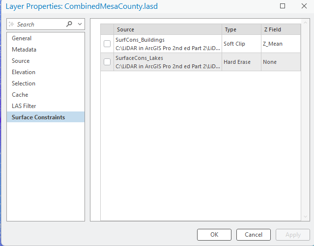 Figure 23.32 Properties Showing Surface Constraints in Map View