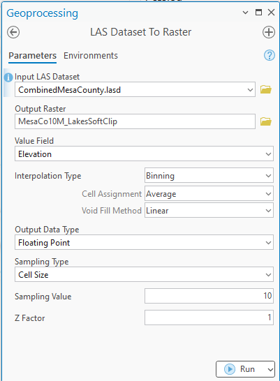 Figure 24.11 LAS Dataset to Raster Tool with Lakes Soft Clip