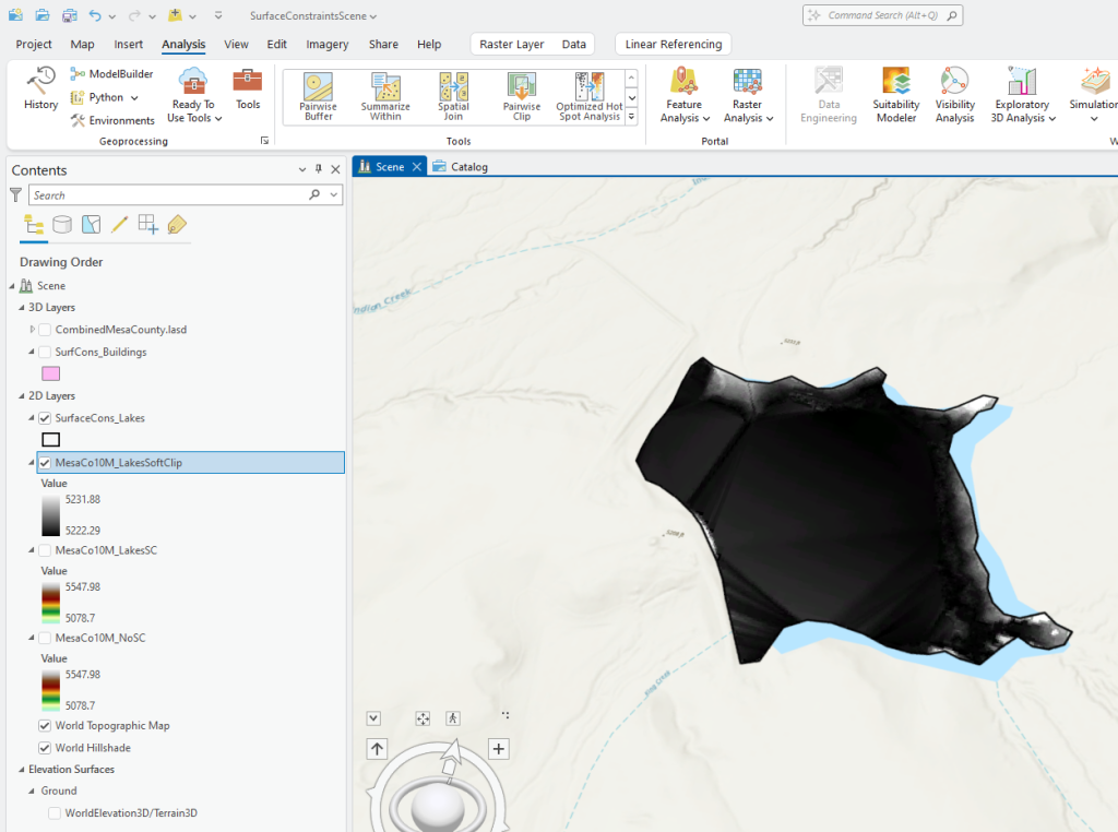 Figure 24.12 DEM Clipped to the Extent of the Lake (Soft Clip Surface Constraint)