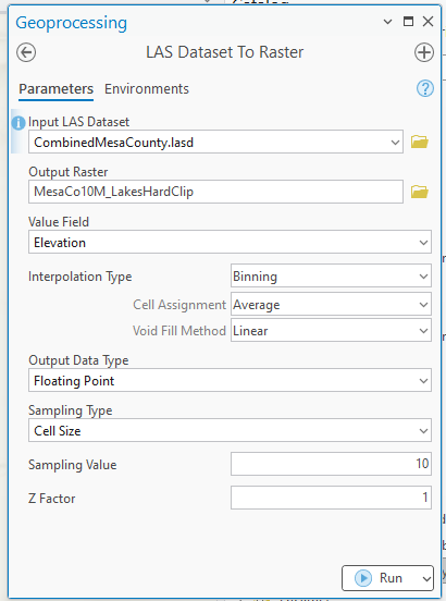 Figure 24.13 LAS Dataset to Raster Tool with Lakes Hard Clip