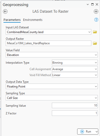 Figure 24.17 LAS Dataset to Raster Tool with Lakes Hard Replace