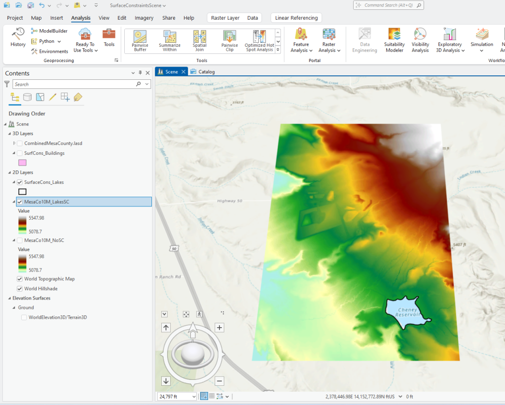 Figure 24.8 DEM with No Values within the Lake with Hard Erase