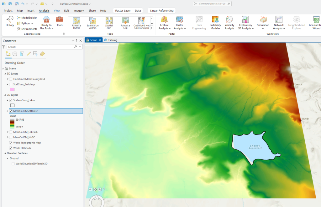 Figure 24.9 DEM with No Values within the Lake, Soft Erase