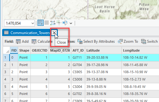 Figure 4.12. Closing the attribute table