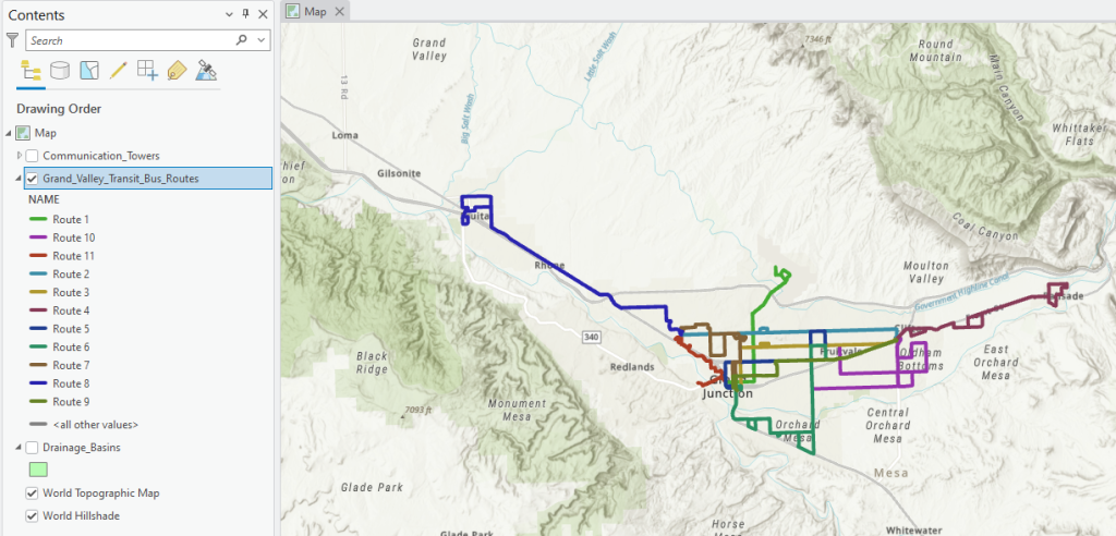 Figure 5.12. The line symbology in Contents and the Map viewer