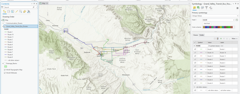 Figure 5.8. Map view of Unique Values symbology for lines