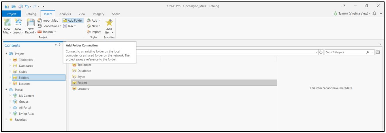 Creating a folder connection