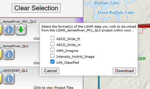 Figure 7.21. Choosing LiDAR data format and downloading