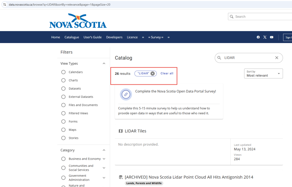 Figure 7.27. Data Catalog for Nova Scotia