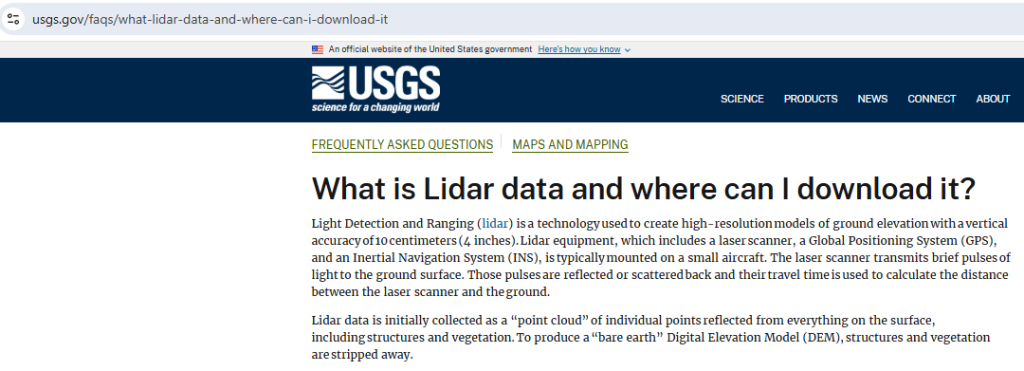 Figure 7.29. USGS LiDAR Information site