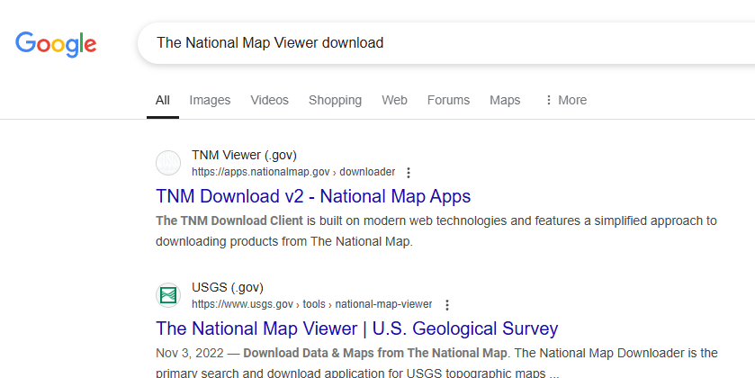 Figure 7.30. Search results for The National Map Viewer