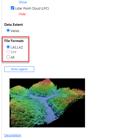 Figure 7.33. Selecting LiDAR data in The National Map Viewer