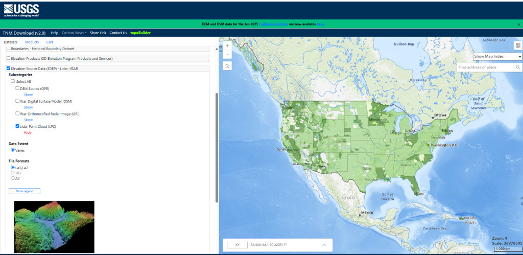 Figure 7.34. Availability if LiDAR in the National Map Viewer