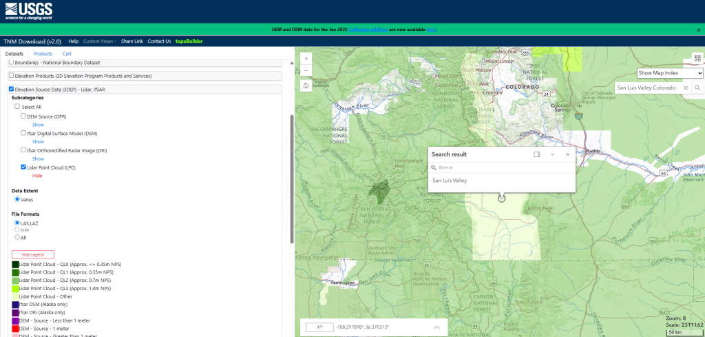 Figure 8.10. San Luis Valley, Colorado datasets using the search bar