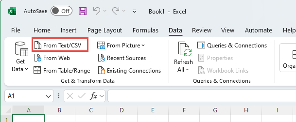 Figure 9.14. From Text/CSV in the Get External Data group