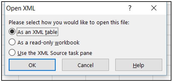 Figure 9.19. Open XML dialog