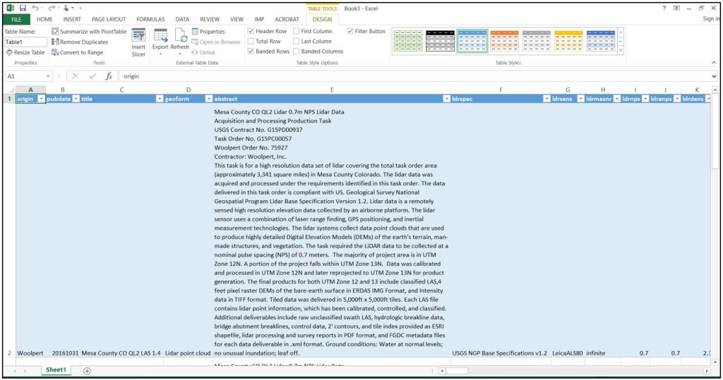 Figure 9.21. Metadata in Microsoft Excel