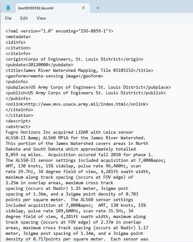 Figure 9.24. Metadata for a North Dakota file
