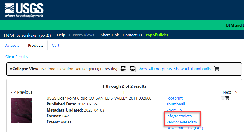 Figure 9.28 Accessing Metadata in The National Map