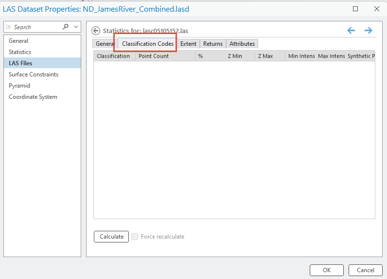 Figure 13.14 Classification Codes for lasc05105152