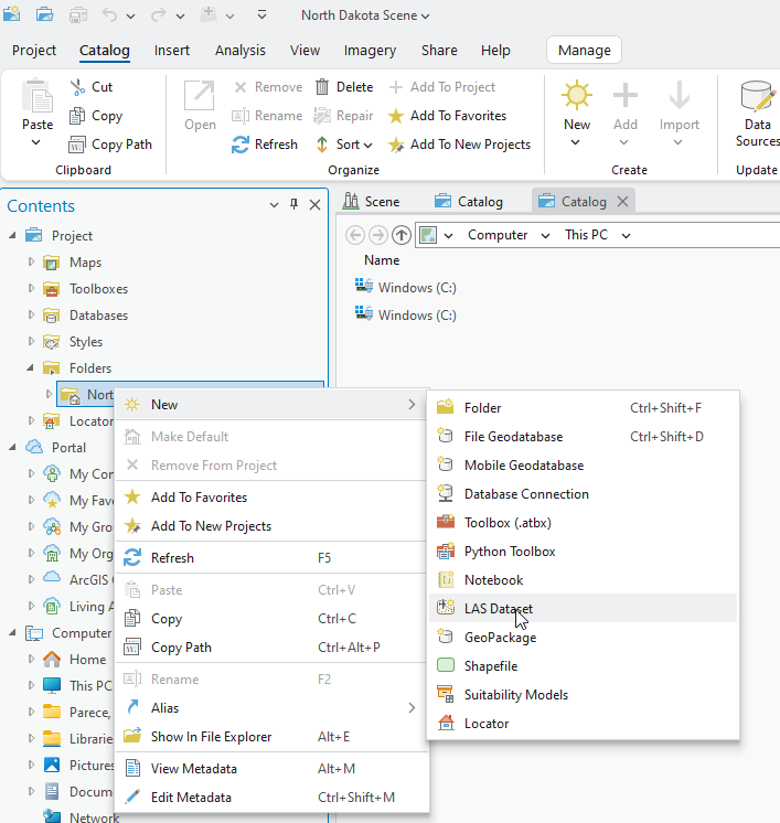 Figure 13.4 Creating a New LAS Dataset in Catalog View