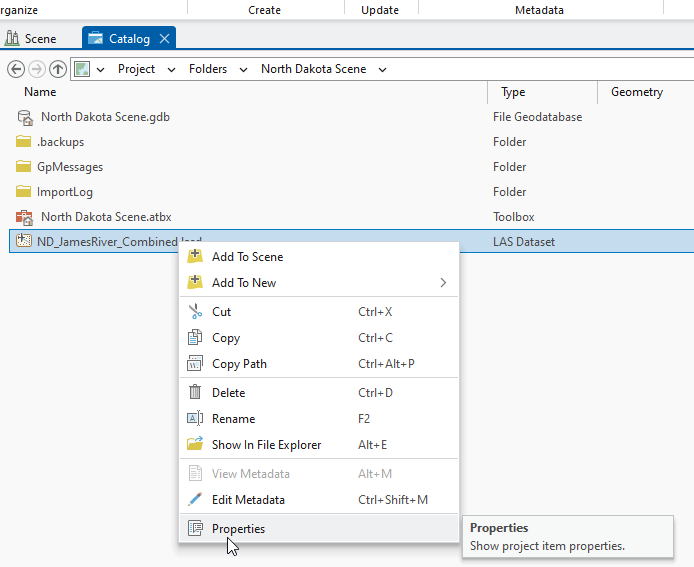 Figure 13.7 Choosing Properties in the New LASD File