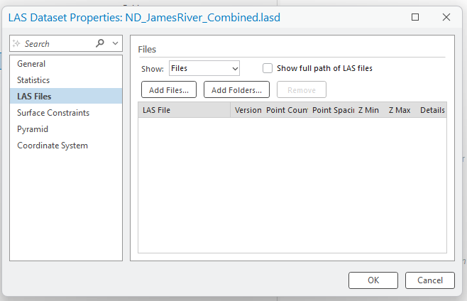 Figure 13.9 LAS Files Tab in Properties