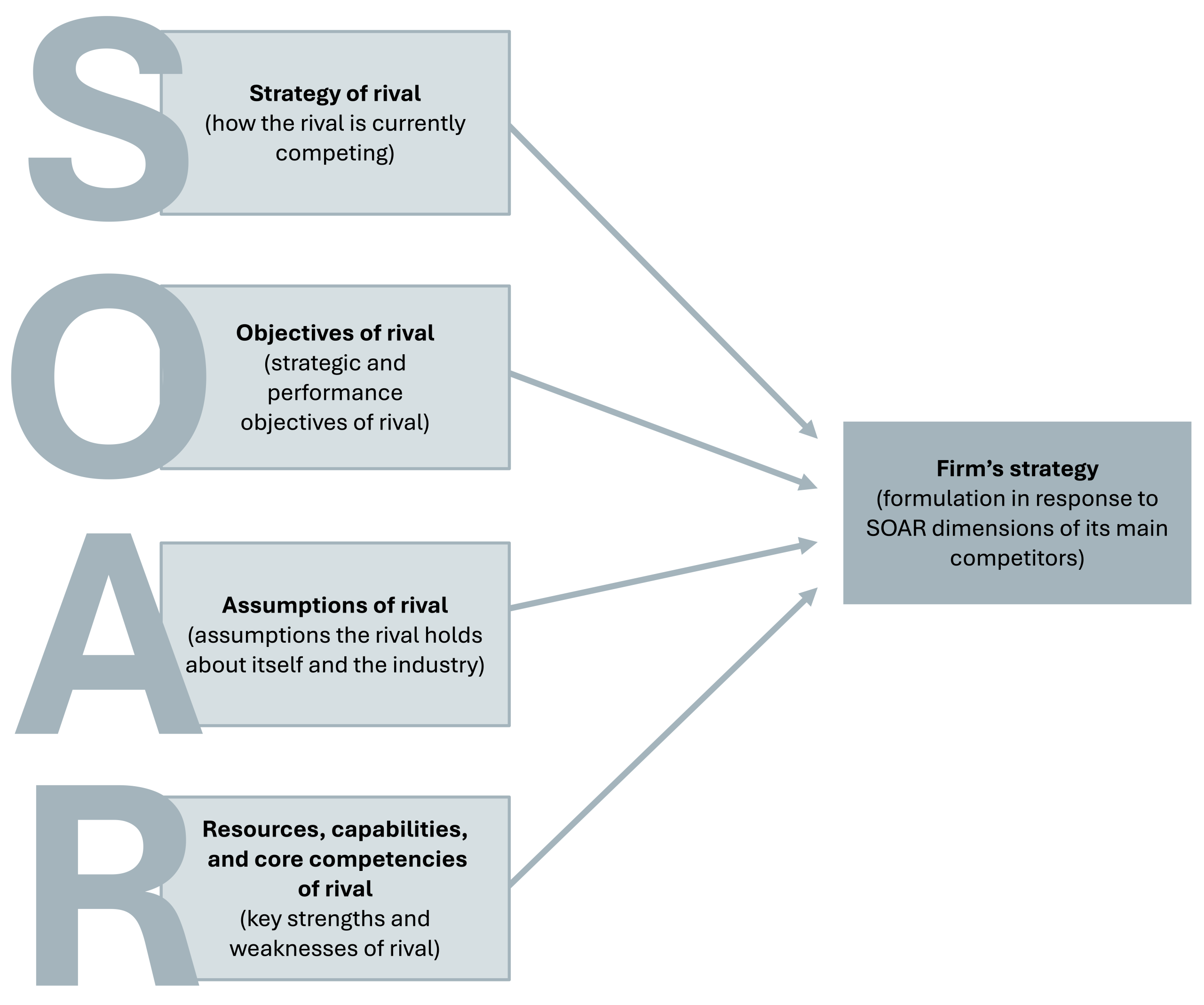 Strategy, objectives, assumptions, and resources help determine the strategy of a firm