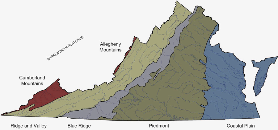 color coded map of the Virginia regions