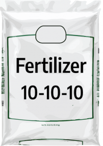 A fertilizer bag showing the percentage by weight of nitrogen, phosphate, and potash.