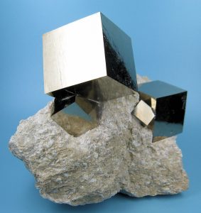 Cubic crystals of iron pyrite, called "fools gold"