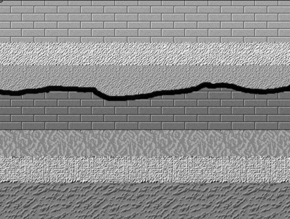 Grayscale cross sectional view of seven flat-lying sedimentary layers; between two of the layers in the middle is a thick, curved line representing a gap in time.